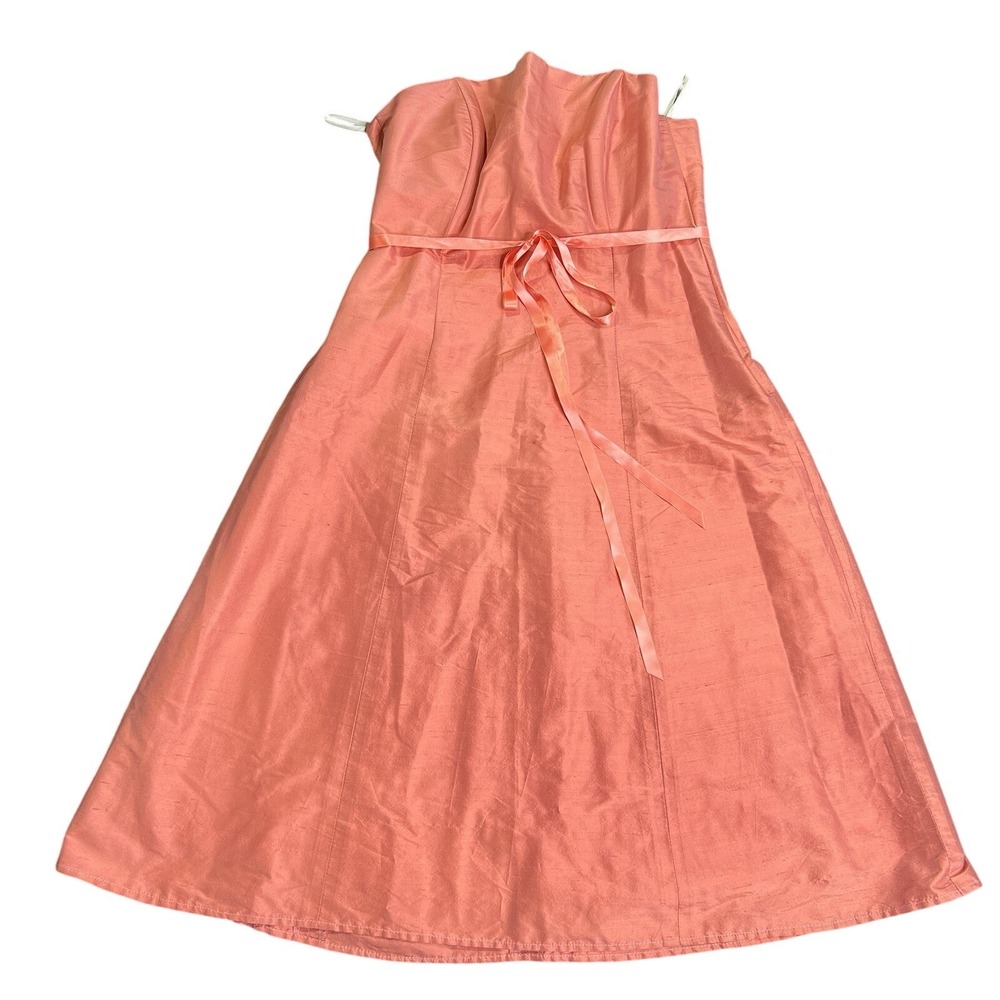 Cicada‎ Strapless Red Silk Dress Fit & Flare Cocktail Formal USA Made Med Orange